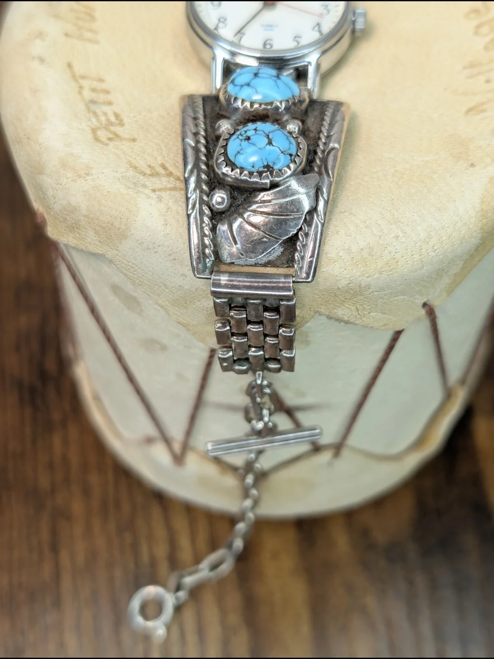 Vintage Navajo Sterling Silver Turquoise Timex Indiglo Watch - Signed Native - Picture 5 of 10